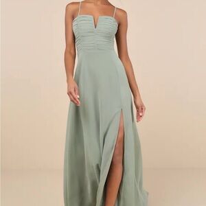 Lulu's Sage Green Ruched Maxi Dress/Bridesmaid Dress